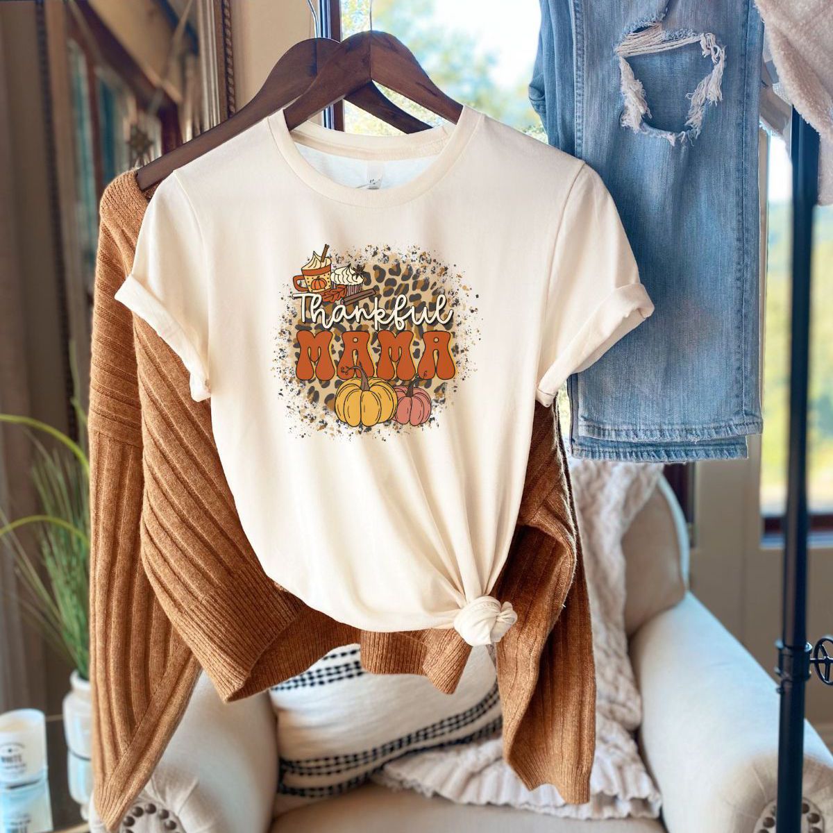 Thankful Mama Womens T-Shirt Thanksgiving