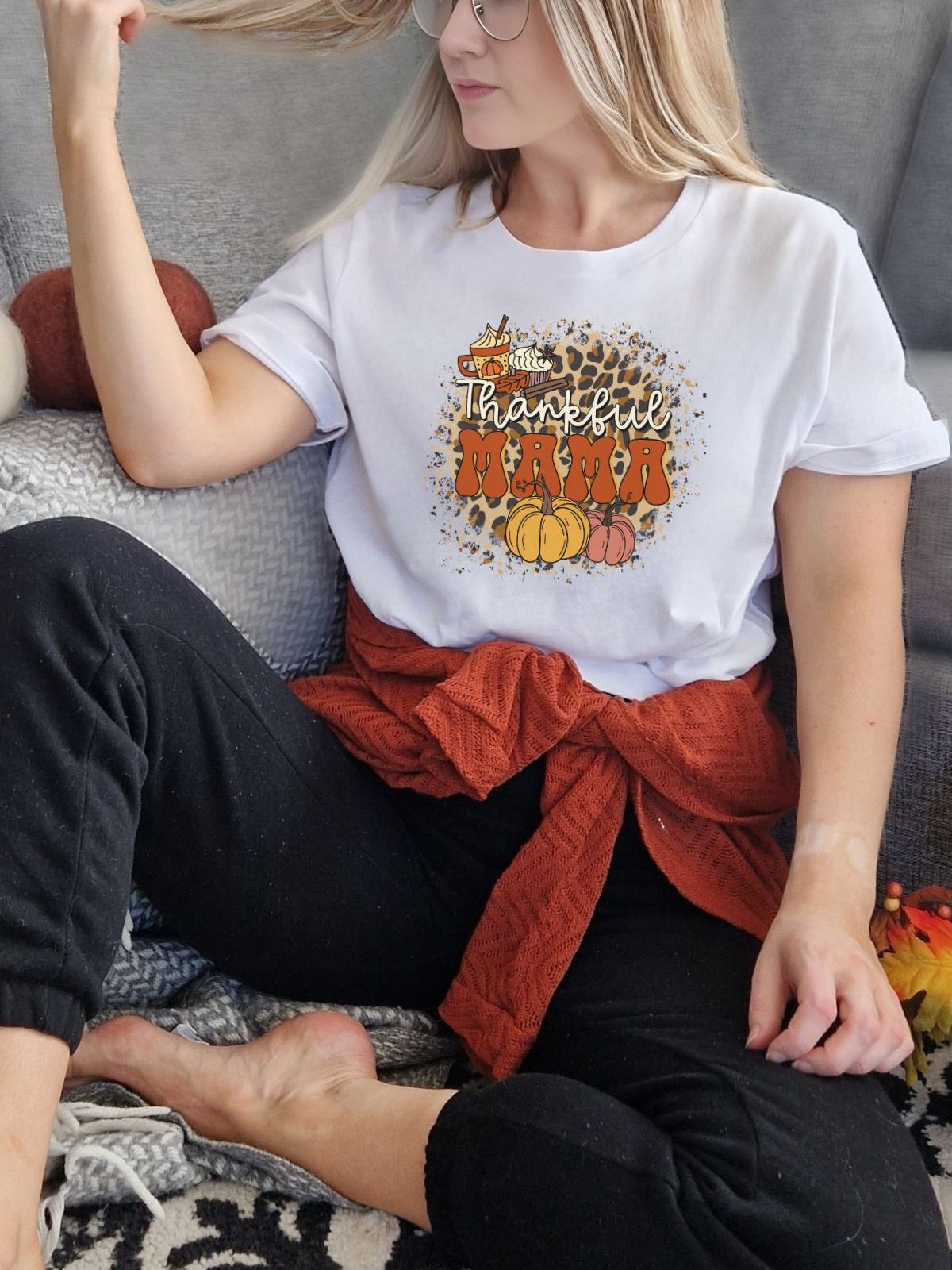 Thankful Mama Womens T-Shirt Thanksgiving