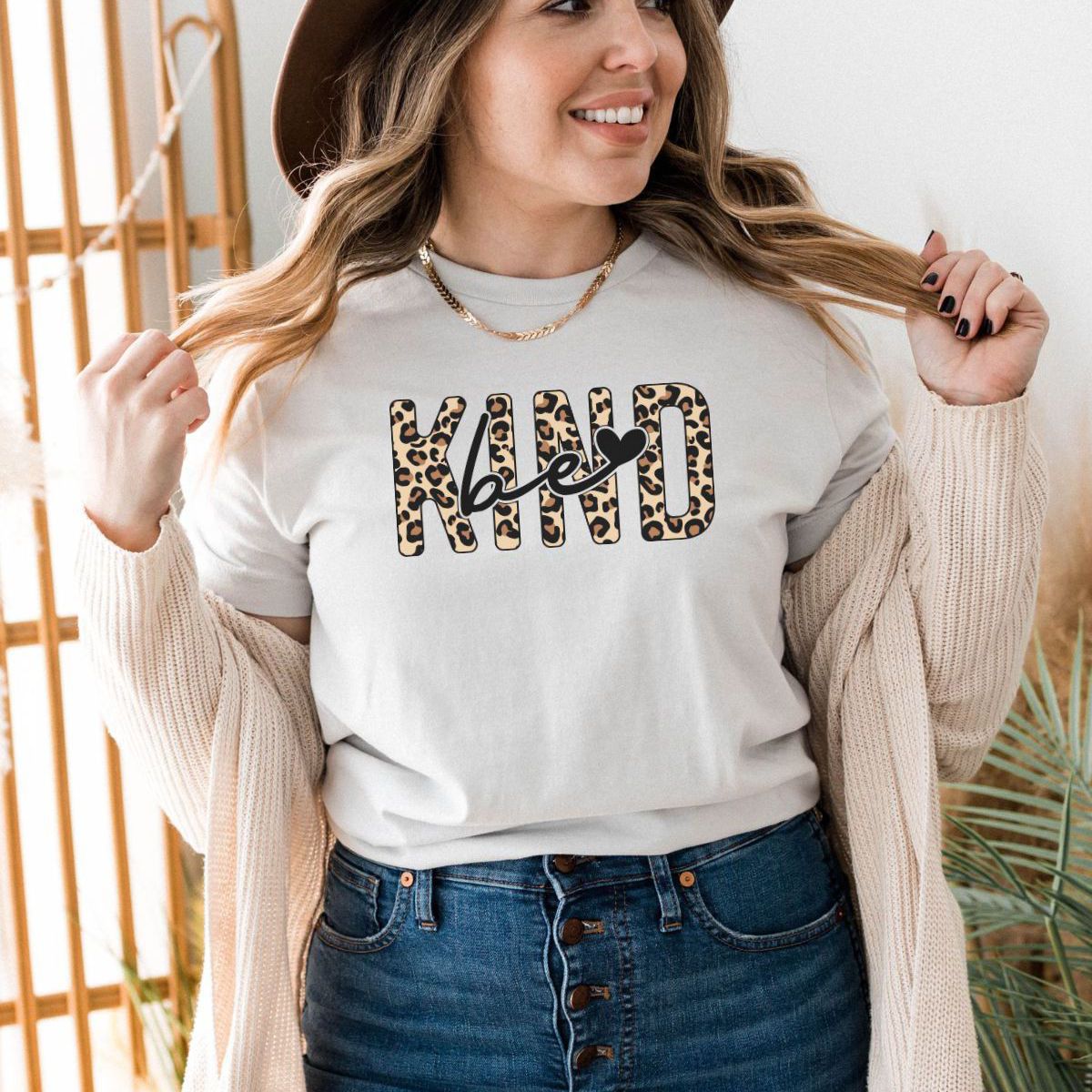 Be Kind Leopard Print Womens Tee