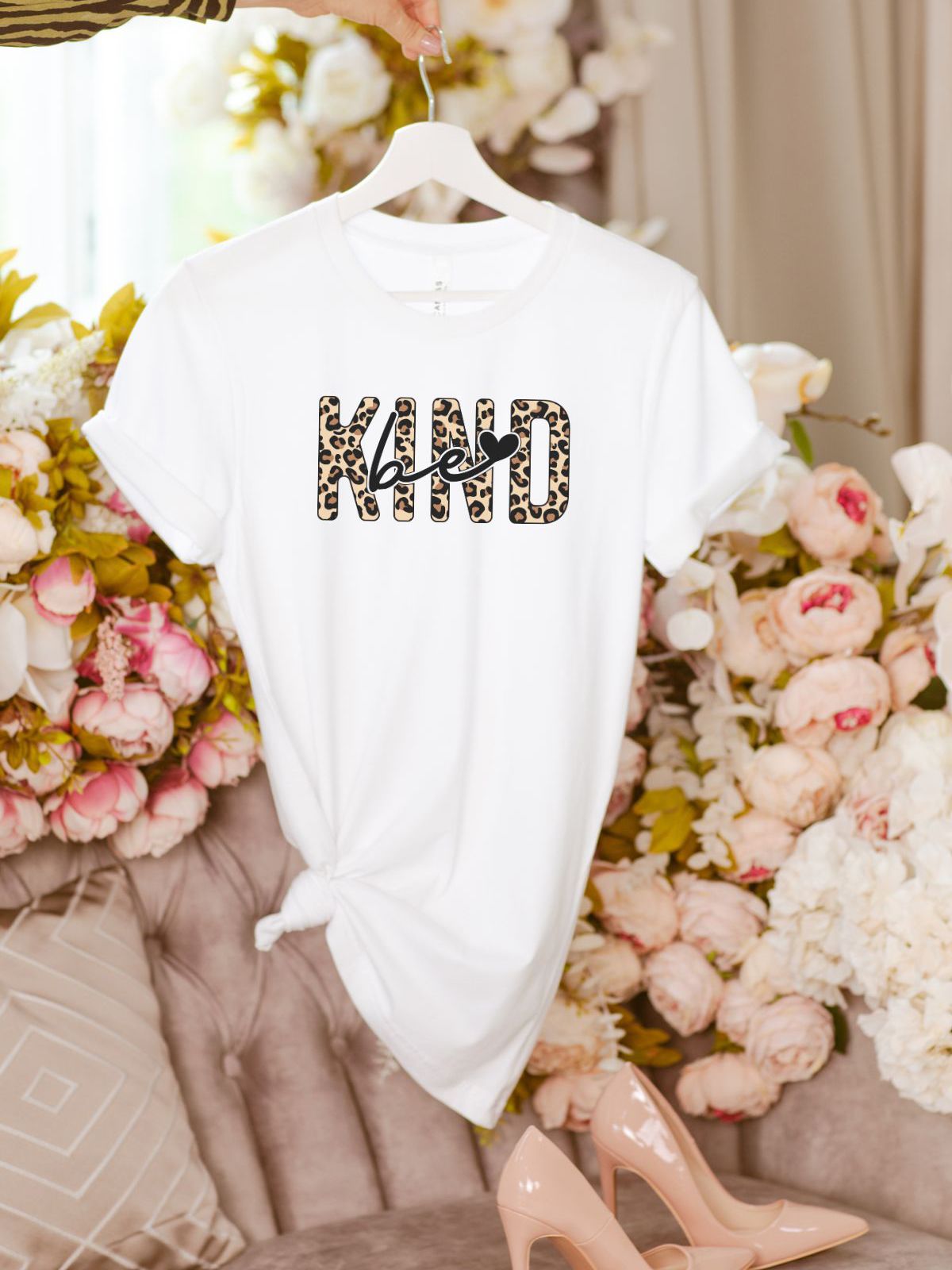 Be Kind Leopard Print Womens Tee