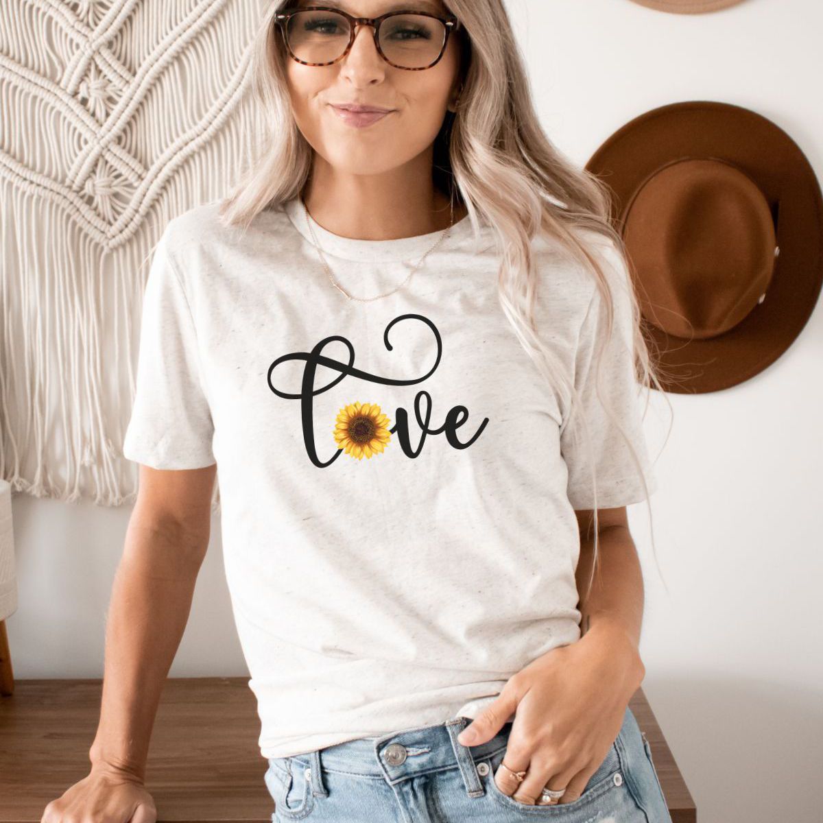 Love Sunflower Womens T-Shirt Casual Spring