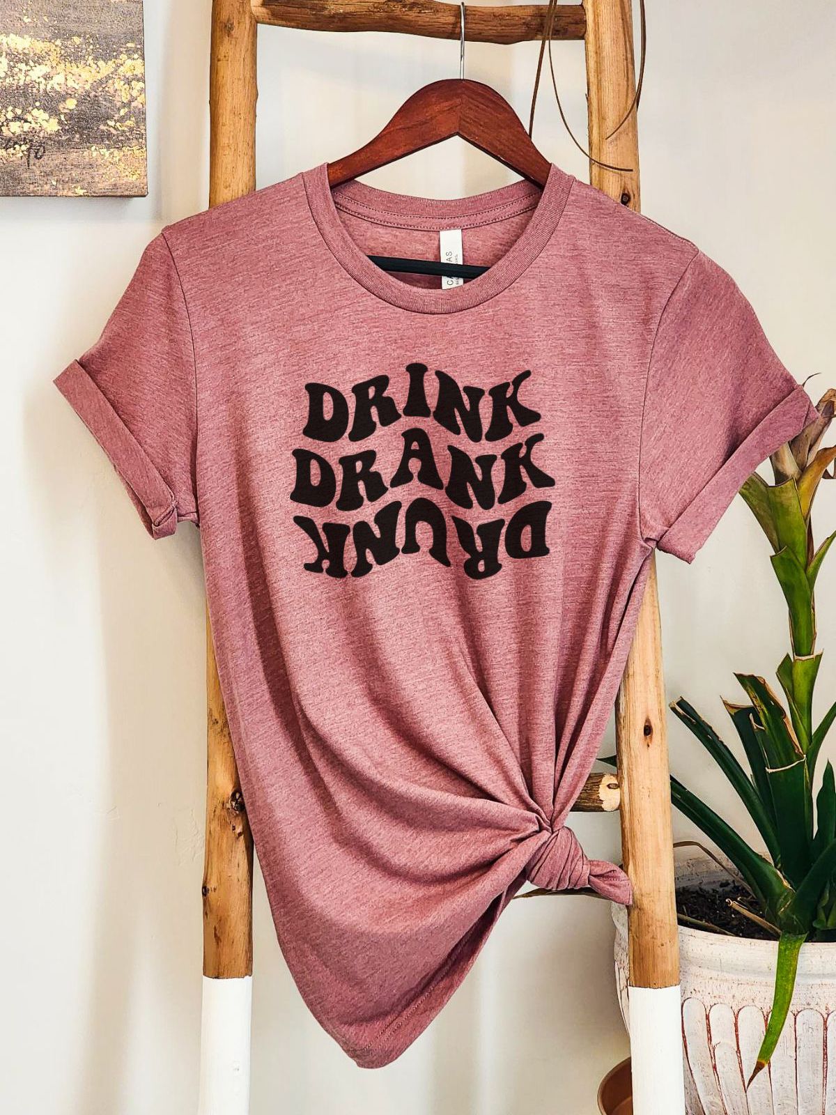Drink Drank Drunk Womens T-Shirt Casual