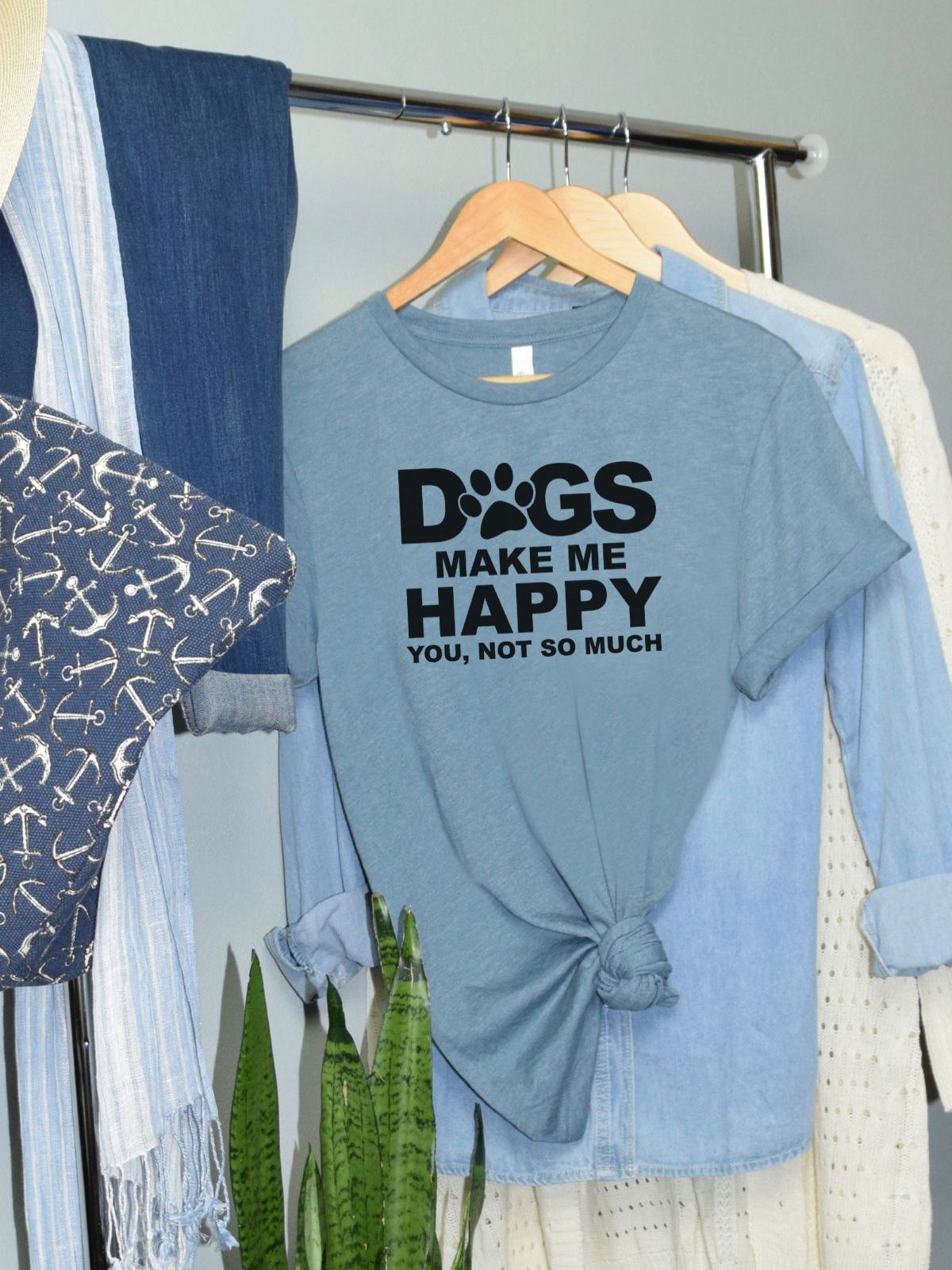 Dogs Make Me Happy Womens T-Shirt Casual