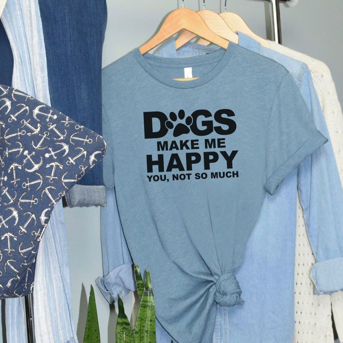 Dogs Make Me Happy Womens T-Shirt Casual