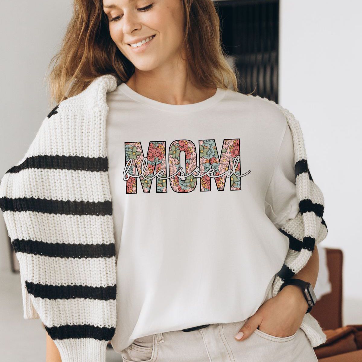 Floral Mom Womens T-shirt Mothers Day