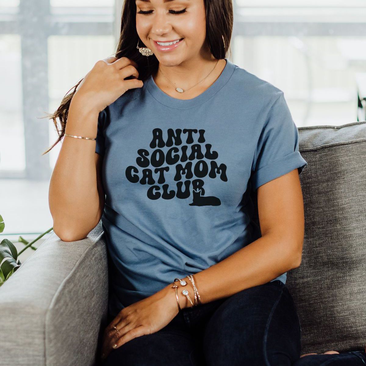 Anti Social Cat Mom Shirt Women Casual