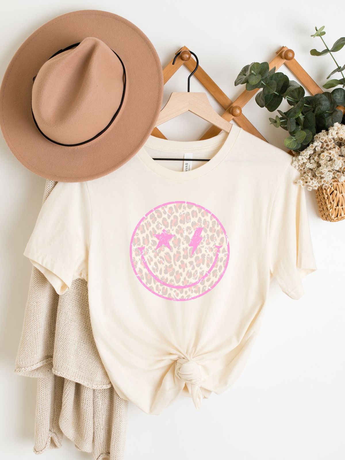 Leopard Smiley Face Womens T-Shirt Fun