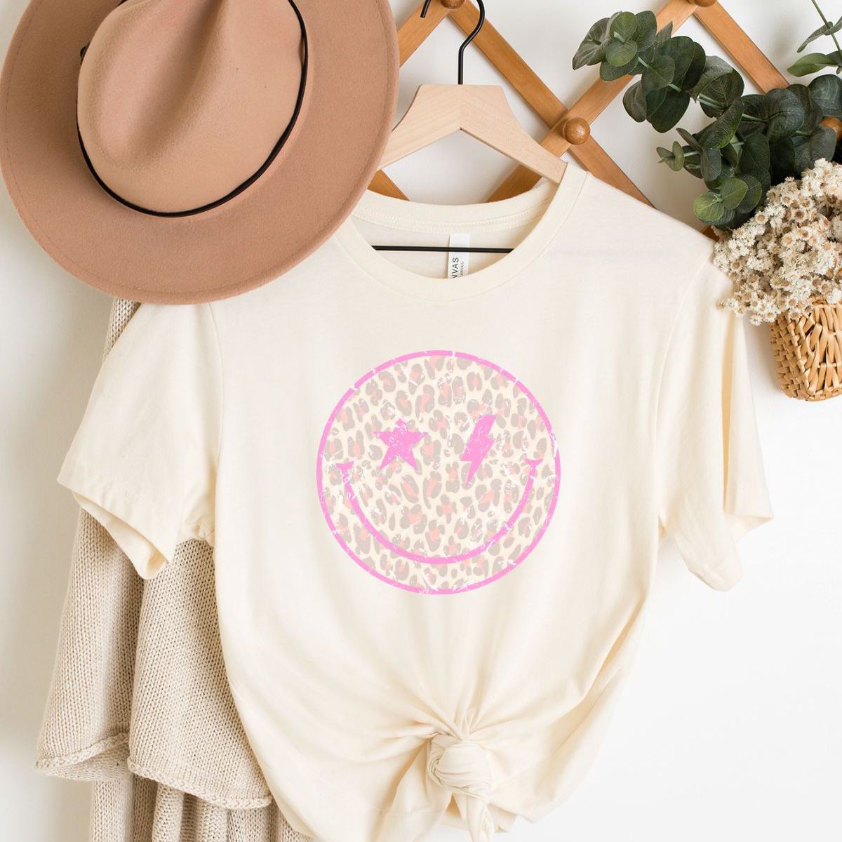 Leopard Smiley Face Womens T-Shirt Fun