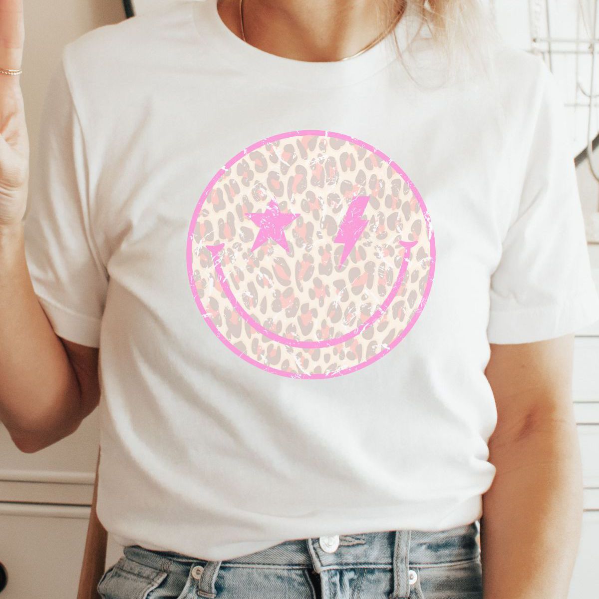 Leopard Smiley Face Womens T-Shirt Fun