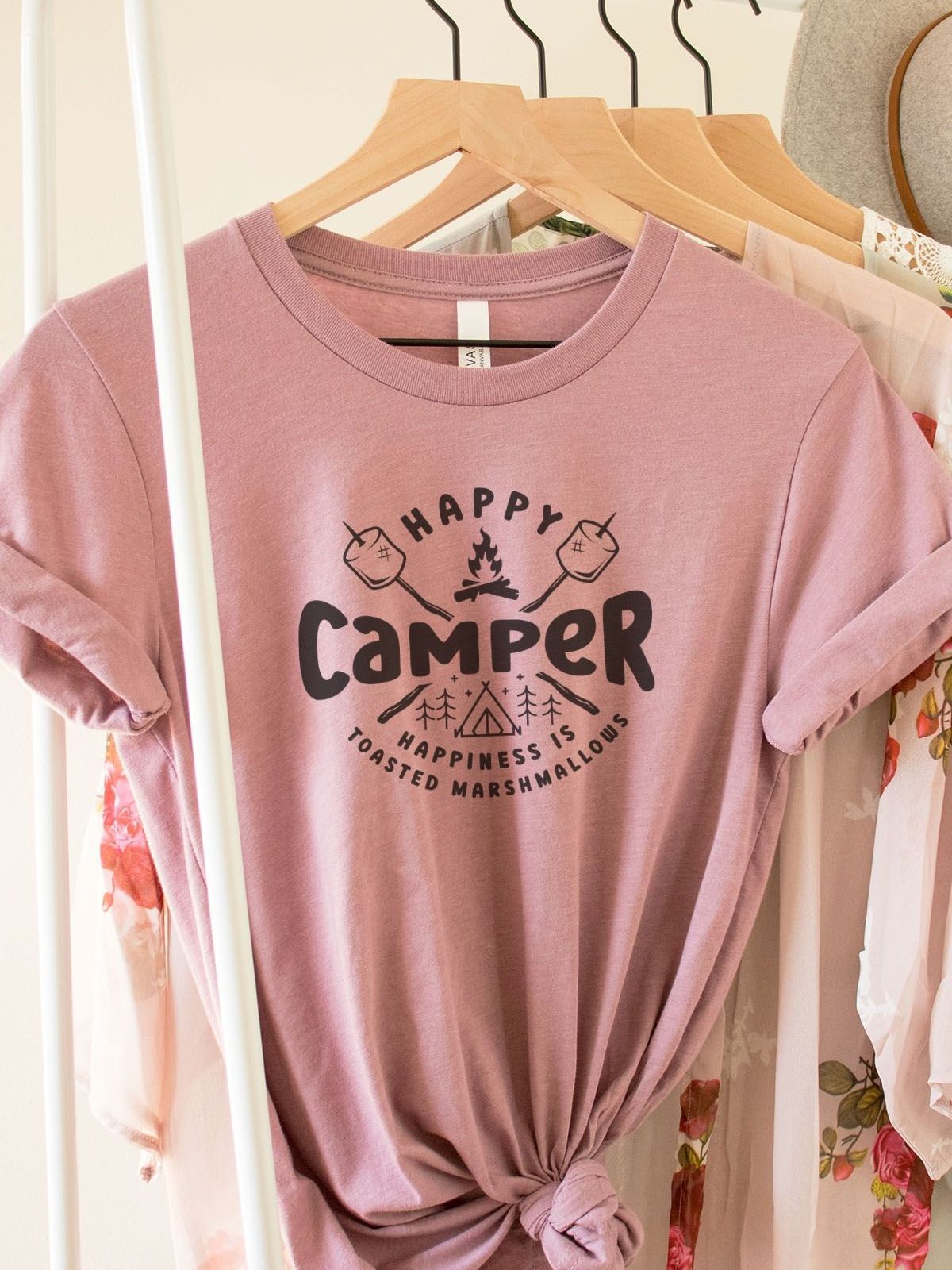 Happy Camper Womens T-Shirt Camping