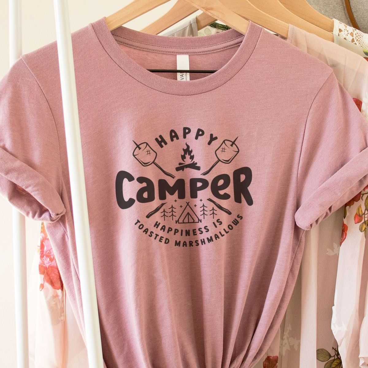Happy Camper Womens T-Shirt Camping