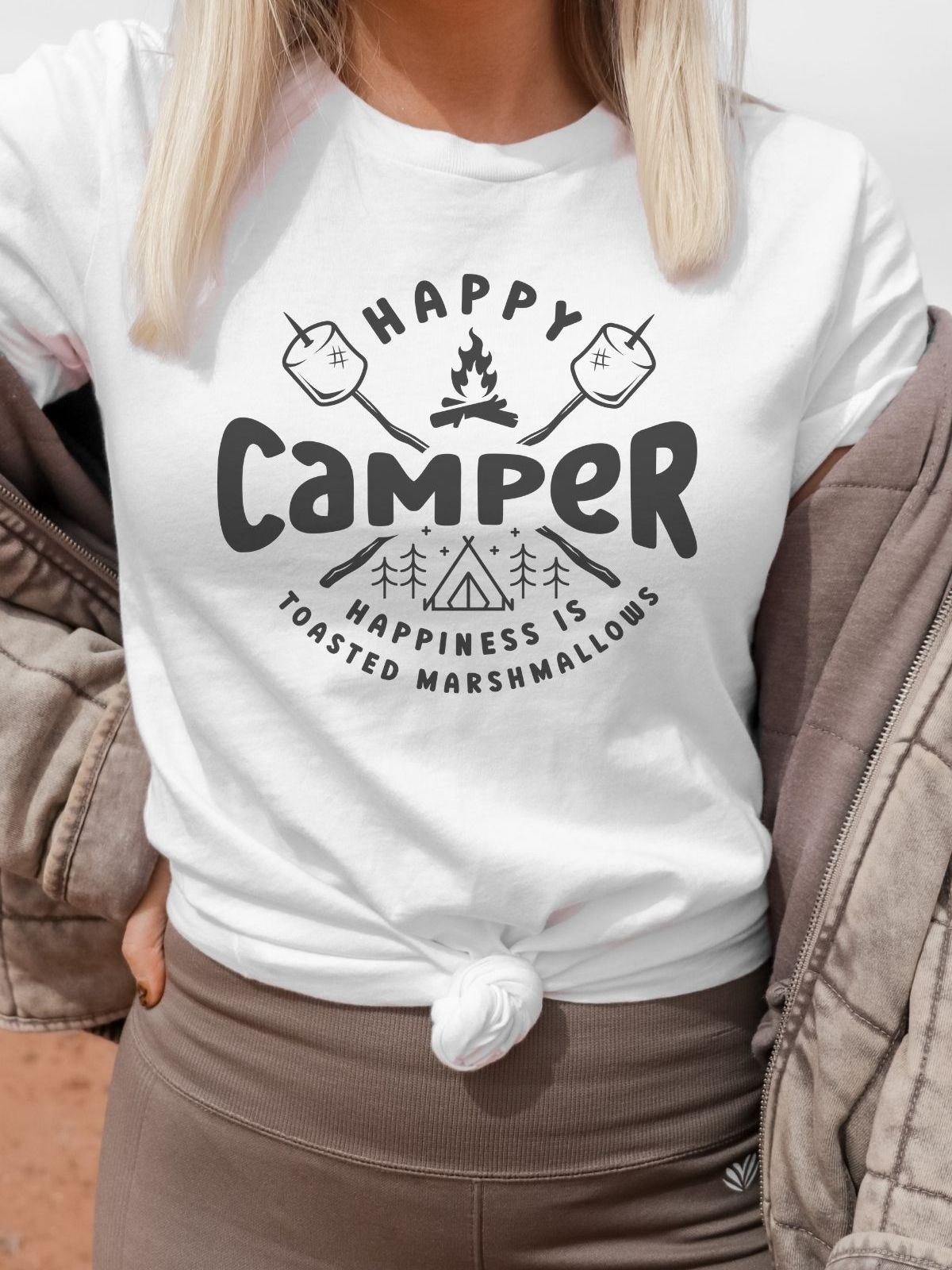 Happy Camper Womens T-Shirt Camping