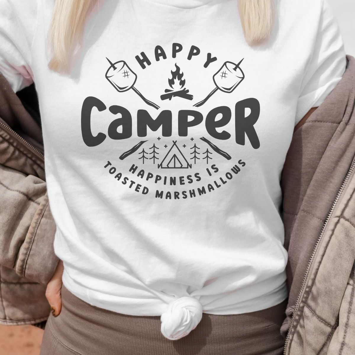 Happy Camper Womens T-Shirt Camping