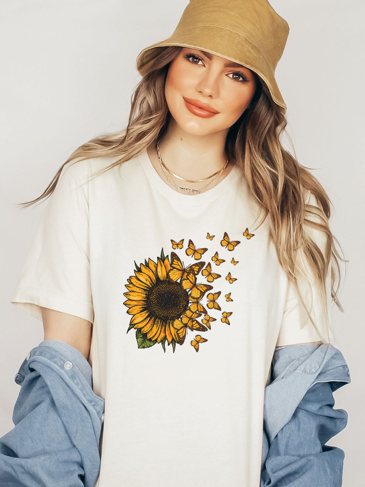Sunflower Butterfly Women T-Shirt Summer