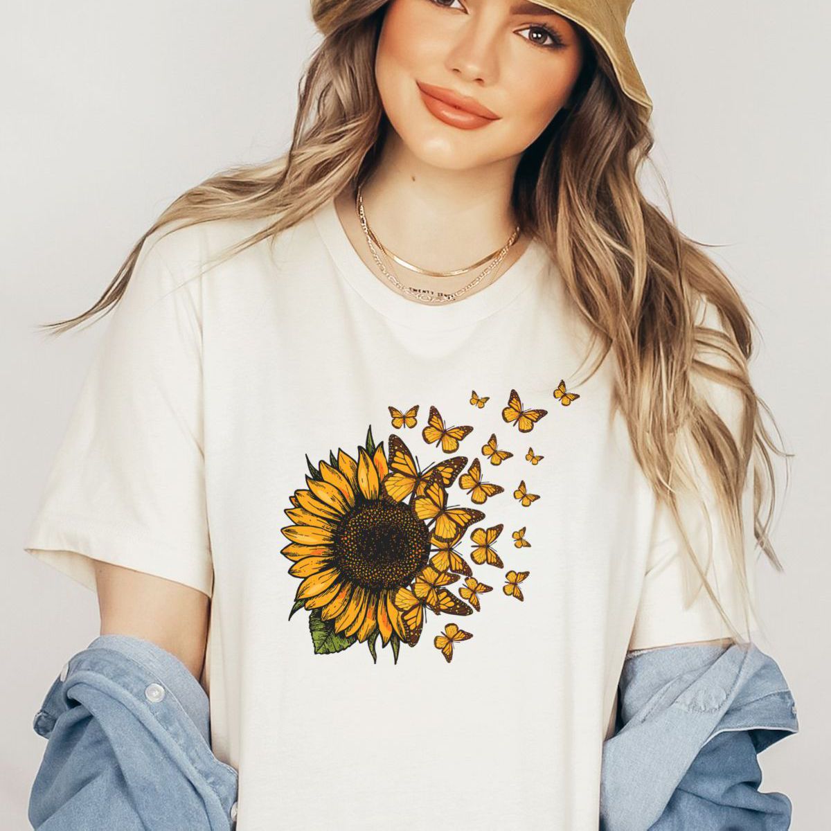 Sunflower Butterfly Women T-Shirt Summer