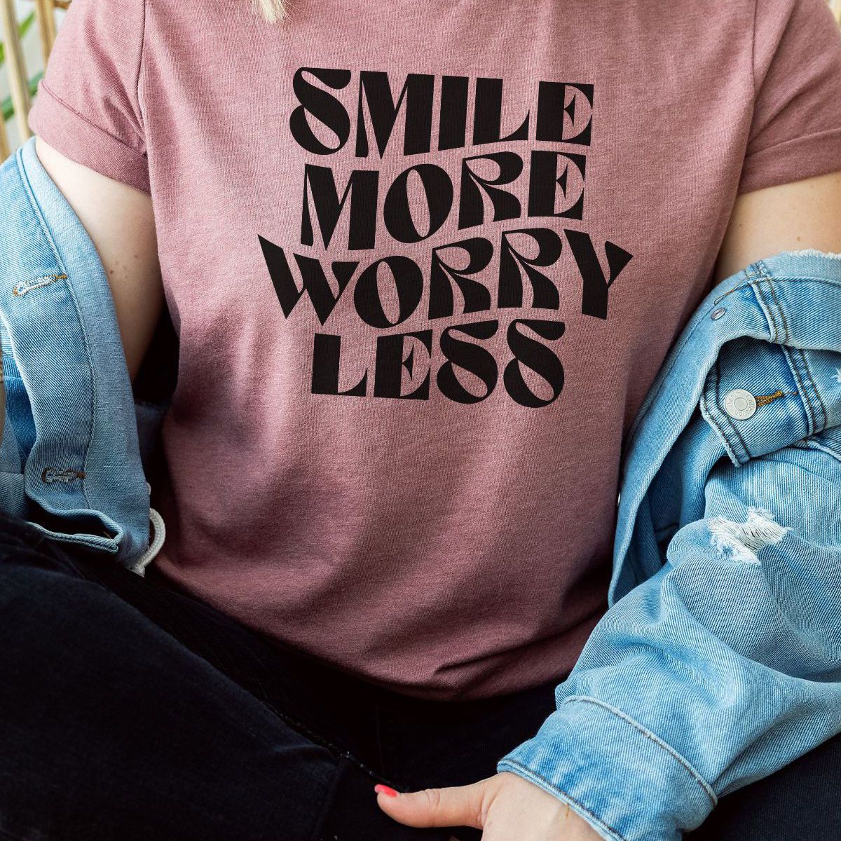 Smile More Worry Less Women'S T-Shirt Casual