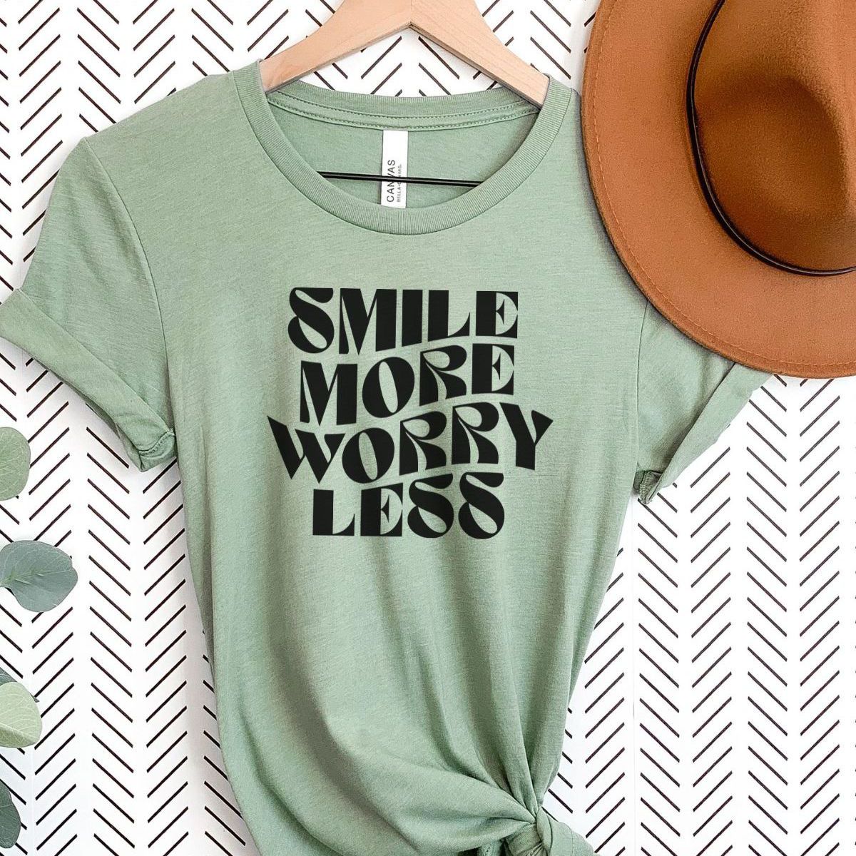 Smile More Worry Less Women'S T-Shirt Casual