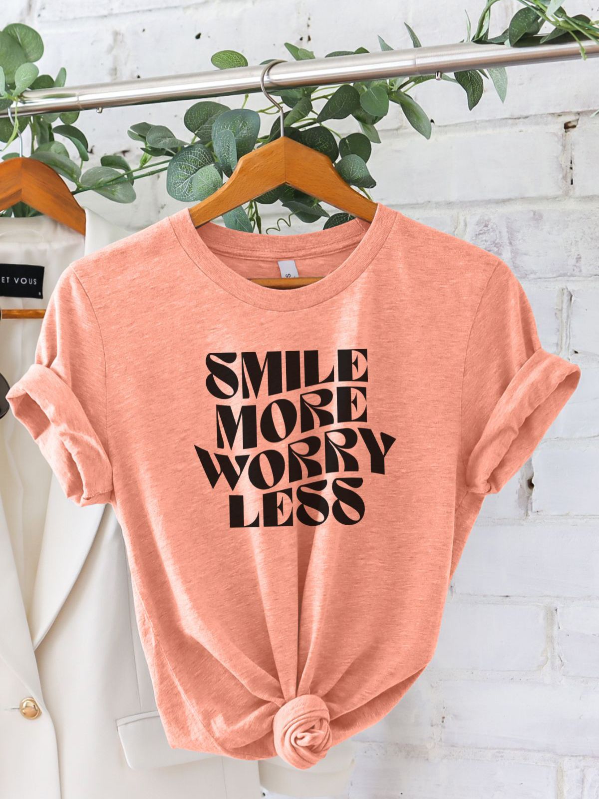 Smile More Worry Less Women'S T-Shirt Casual