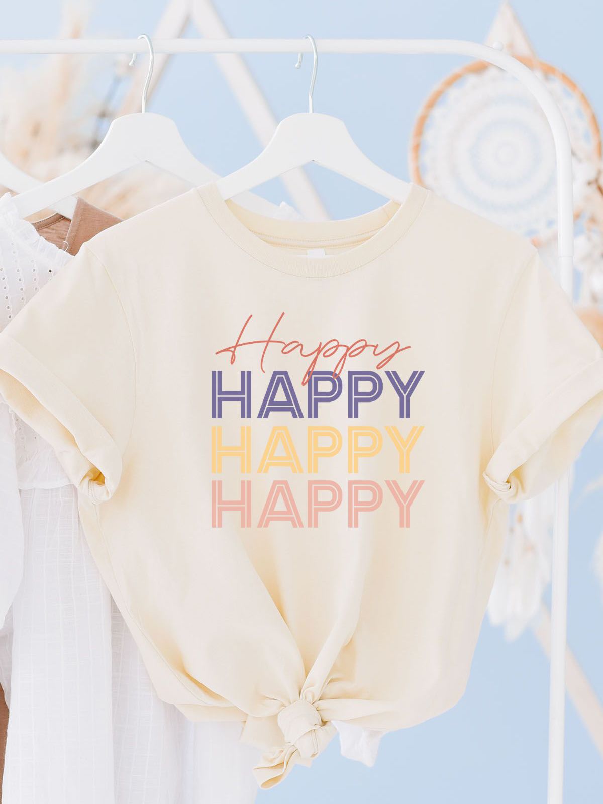 Happy Text Womens T-Shirt Casual