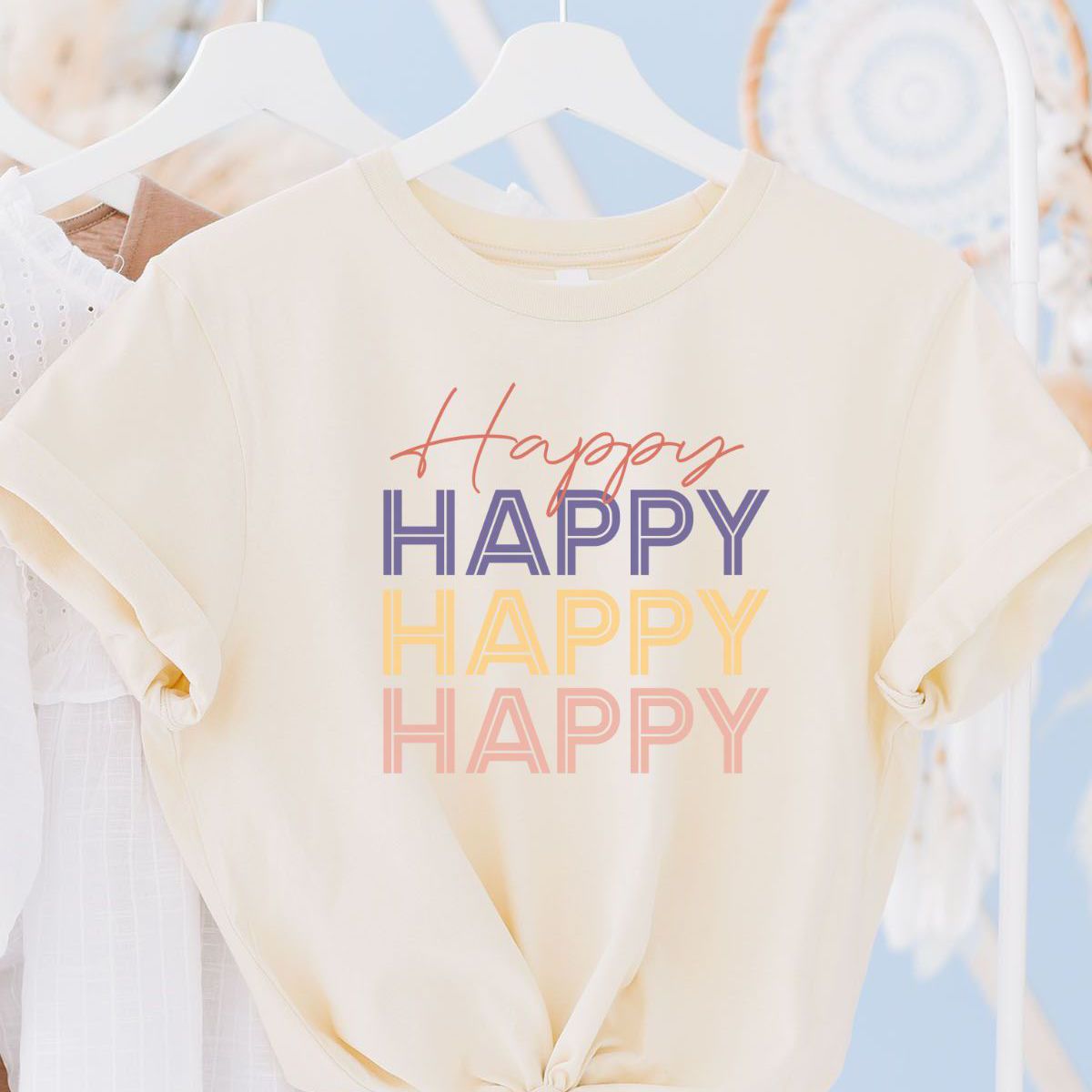 Happy Text Womens T-Shirt Casual