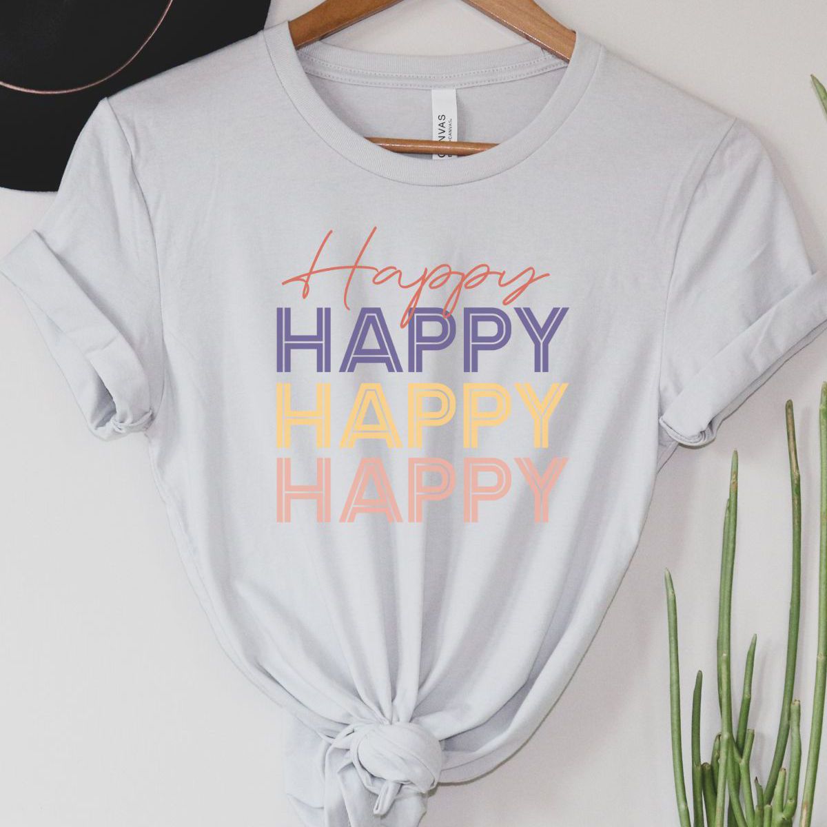 Happy Text Womens T-Shirt Casual
