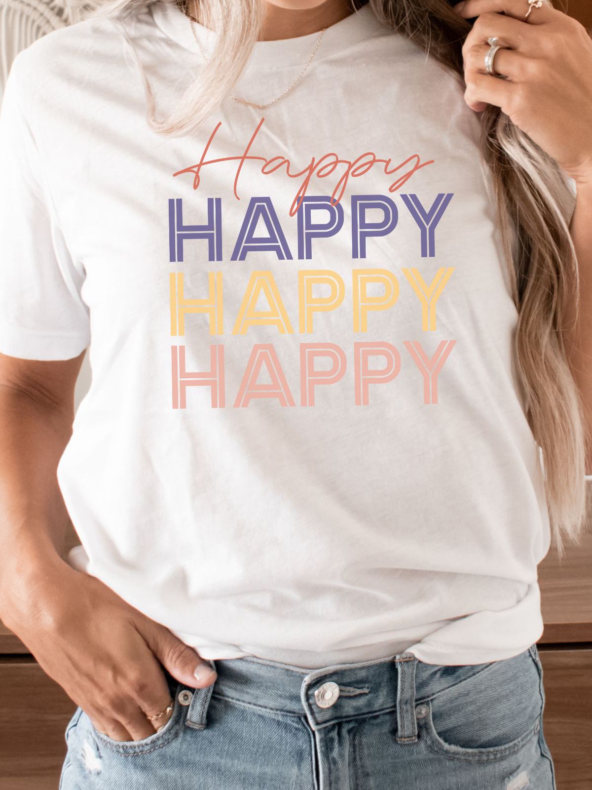 Happy Text Womens T-Shirt Casual
