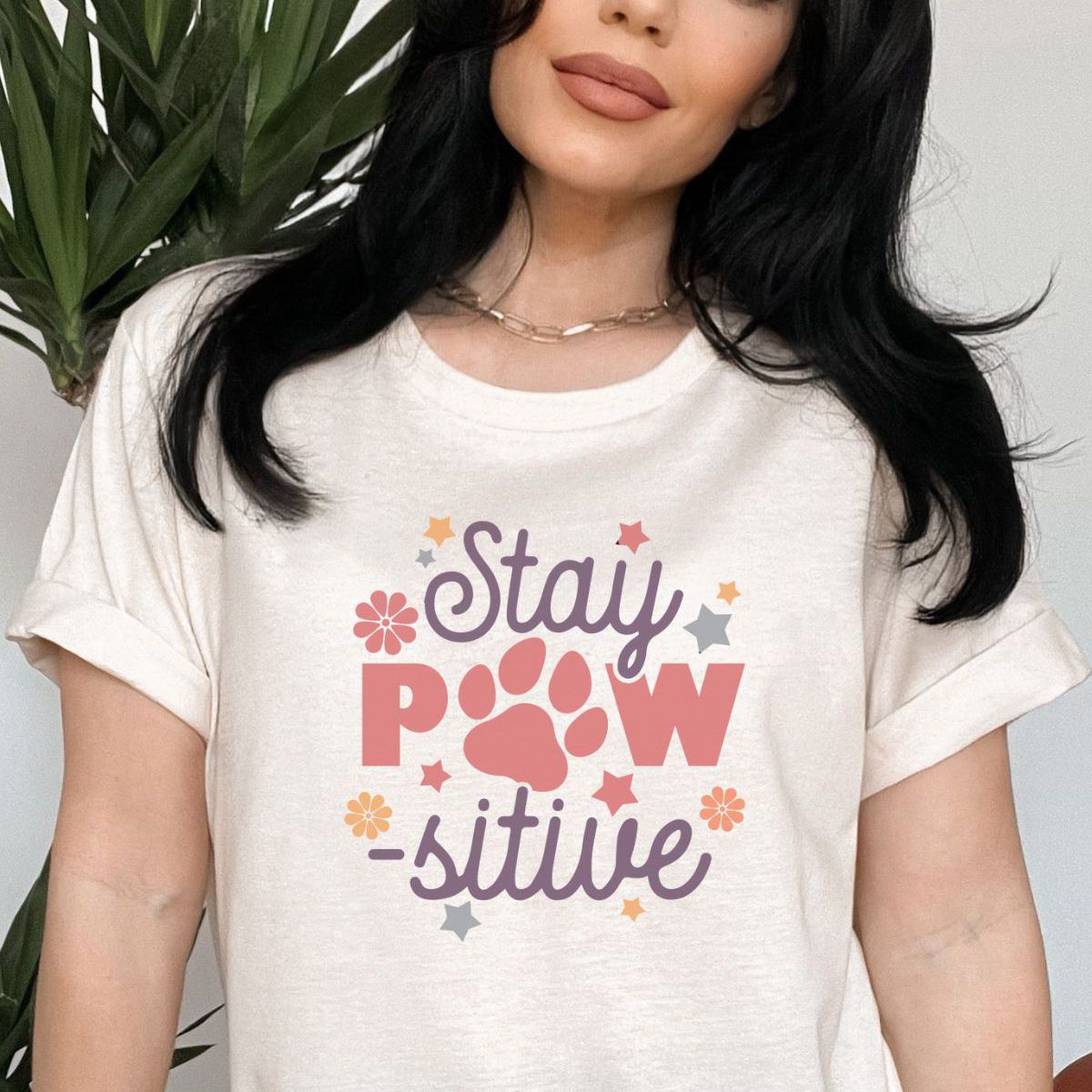 Stay Pawsitive Womens T-Shirt Spring