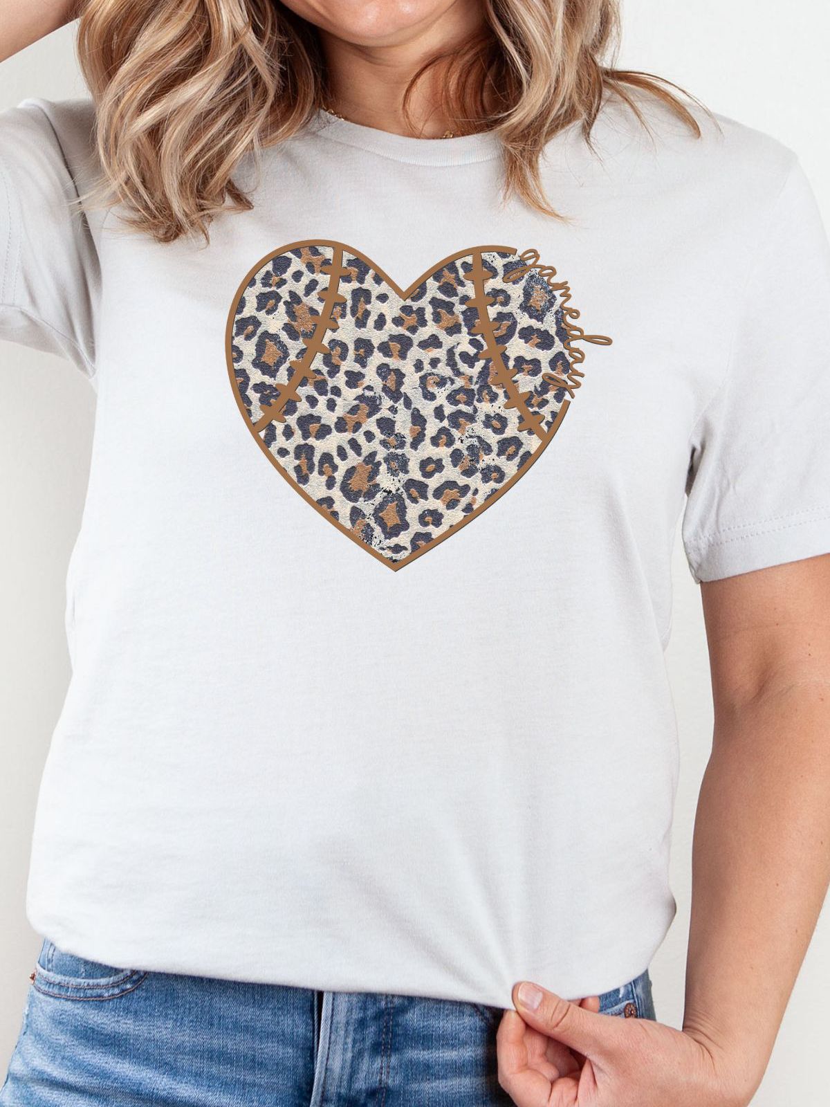 Leopard Heart Womens T-Shirt Casual