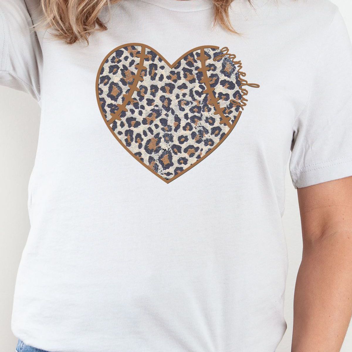 Leopard Heart Womens T-Shirt Casual