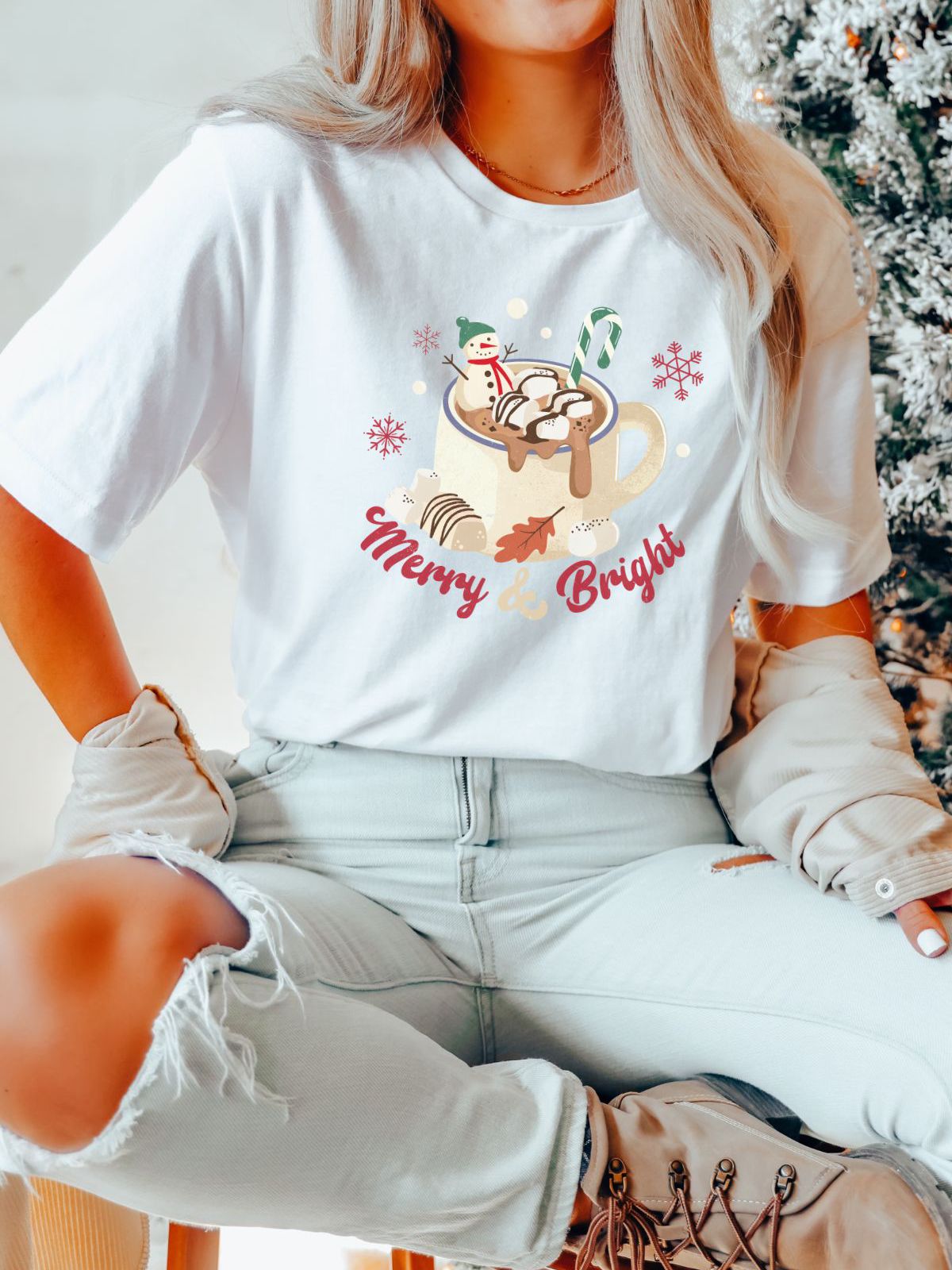 Merry Bright Women Tshirt Christmas