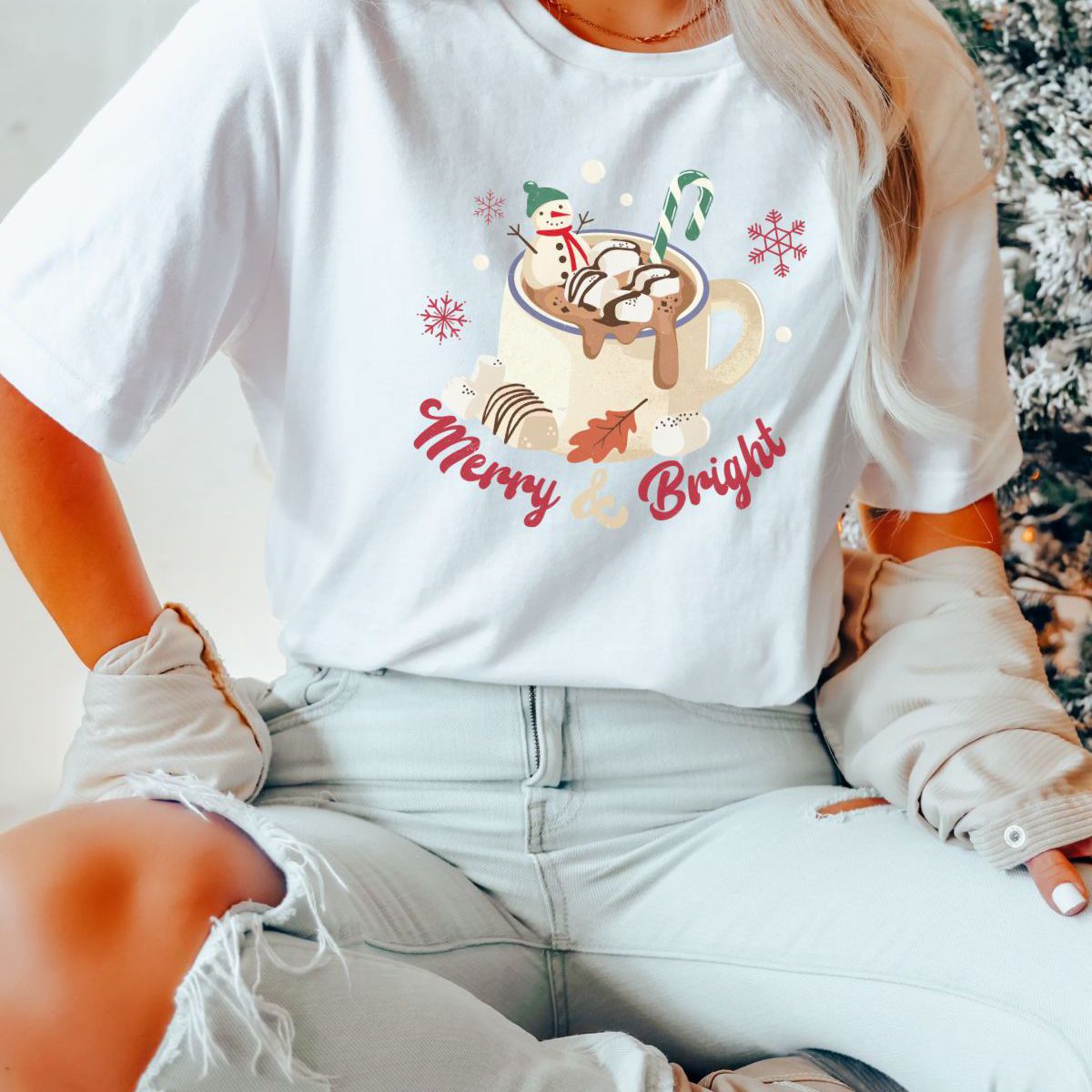 Merry Bright Women Tshirt Christmas